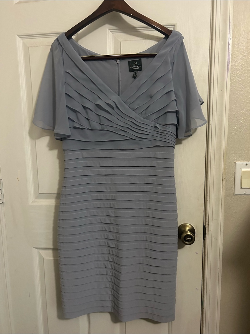 Adrianna Papell Light Blue Pleated Midi Dress